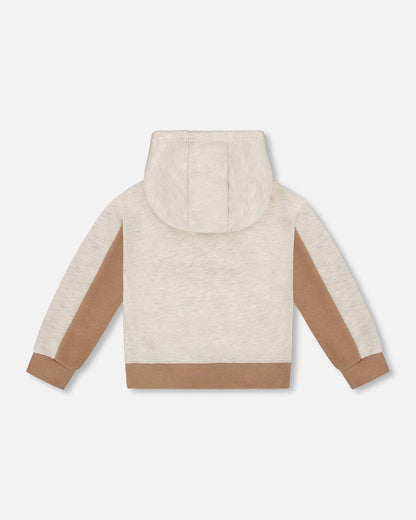 French Terry Color Block Pullover Hoodie Sweatshirt Beige And Off-White-2