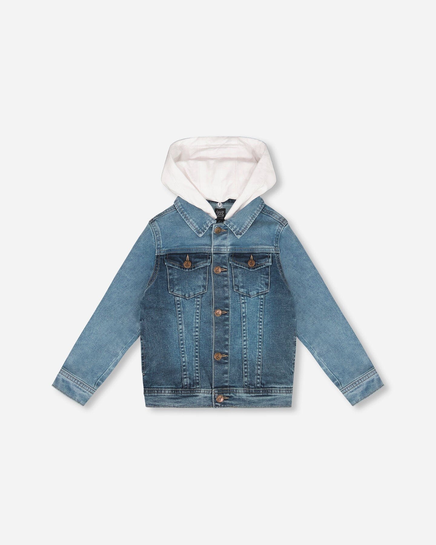 Denim Jacket With French Terry Hood White And Denim Blue-0