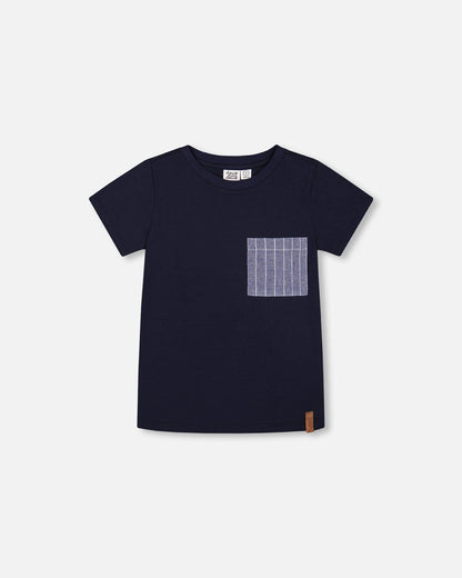 Short Sleeve Tee With Pocket Navy Blue-0