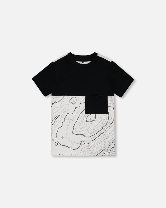 Organic Cotton Colorblock Tee With Pocket Black And Off-White-0