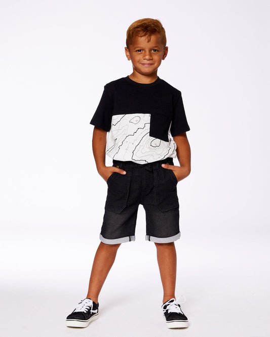 Organic Cotton Colorblock Tee With Pocket Black And Off-White-1