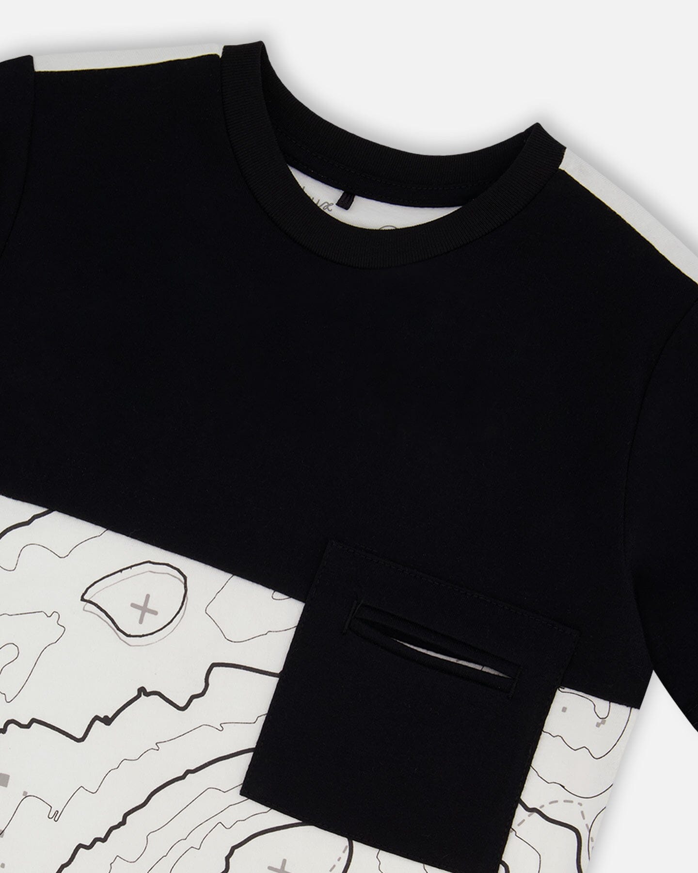 Organic Cotton Colorblock Tee With Pocket Black And Off-White-3