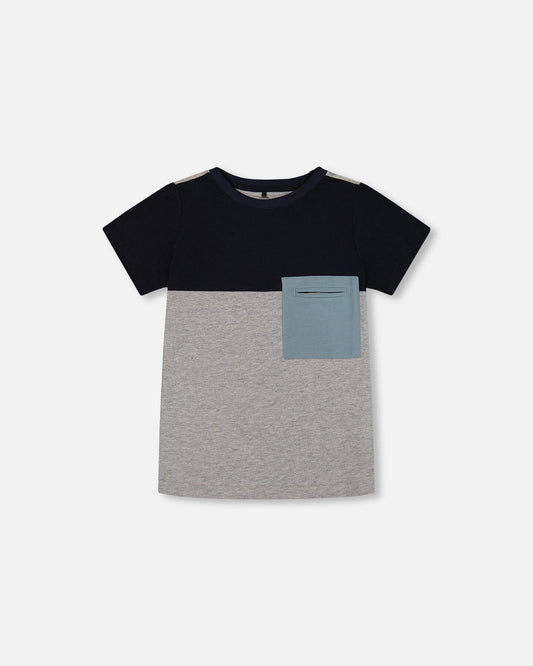 Organic Cotton Colorblock Tee Gray, Navy And Teal-0