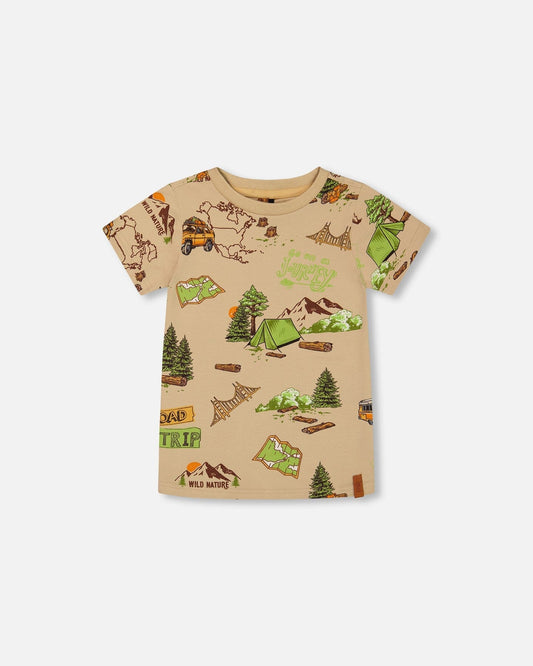 Printed Organic Cotton Tee Camping Beige-0