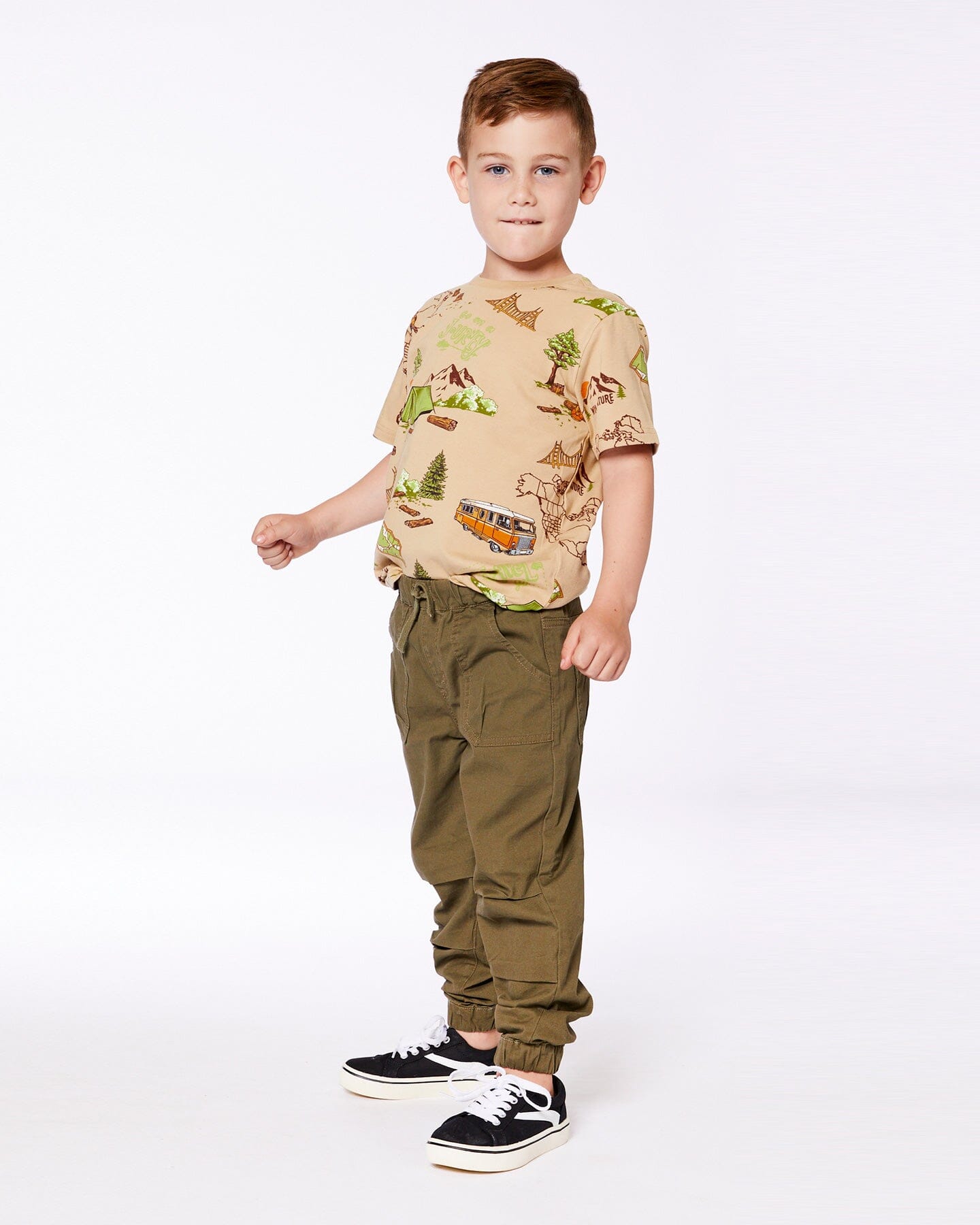Printed Organic Cotton Tee Camping Beige-3