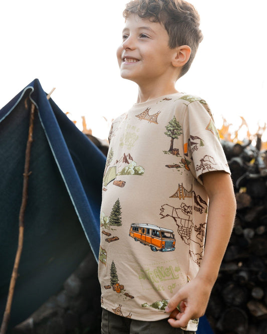 Printed Organic Cotton Tee Camping Beige-1