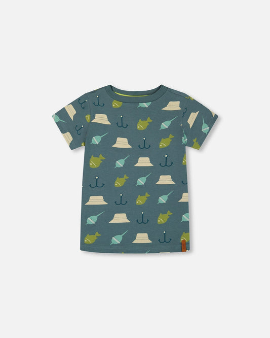 Printed Organic Cotton Tee Teal And Peach-0