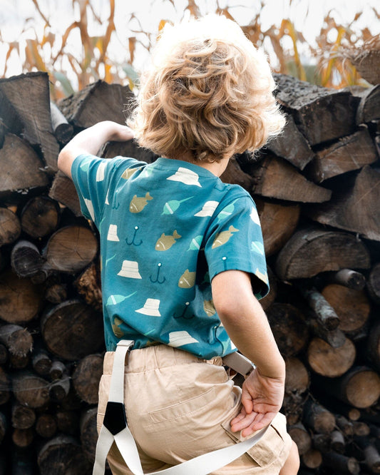 Printed Organic Cotton Tee Teal And Peach-1