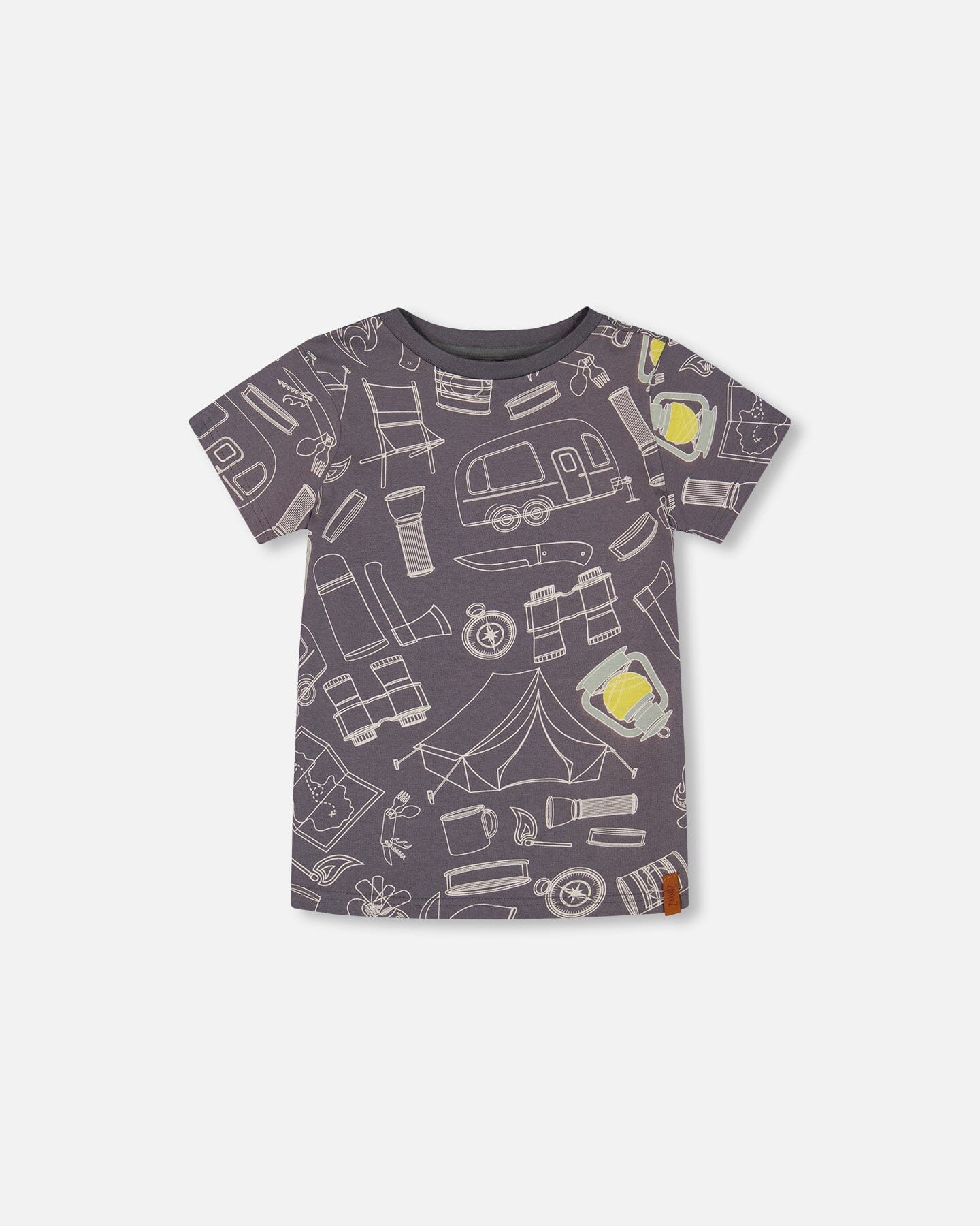 Printed Organic Cotton Tee Grayish Blue And Camping-0