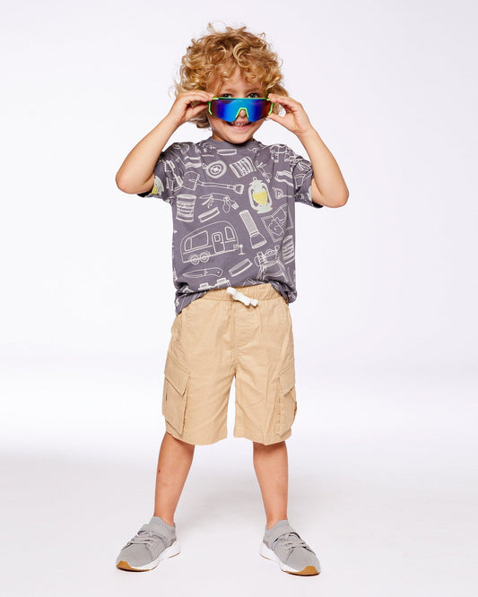 Printed Organic Cotton Tee Grayish Blue And Camping-1