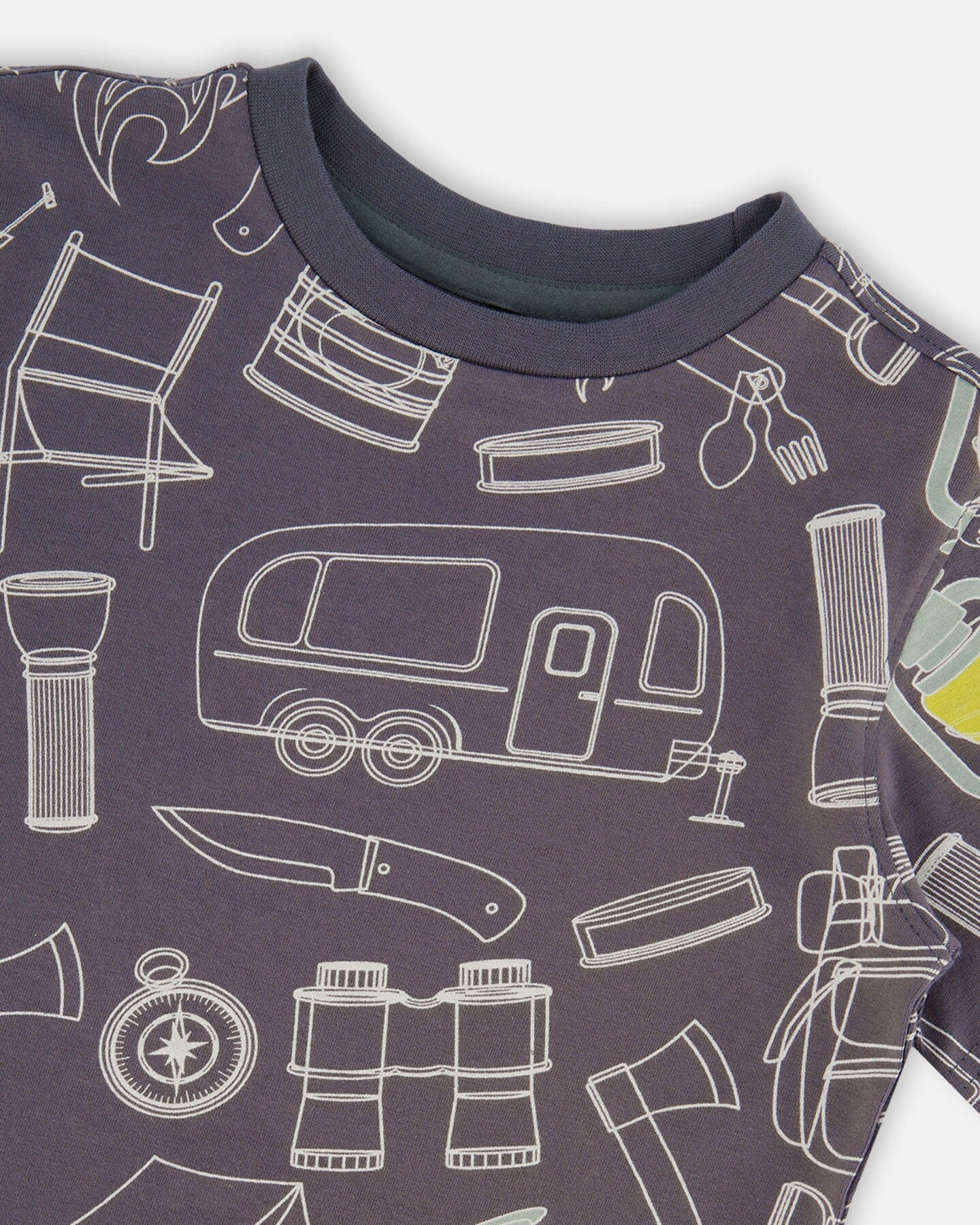 Printed Organic Cotton Tee Grayish Blue And Camping-3