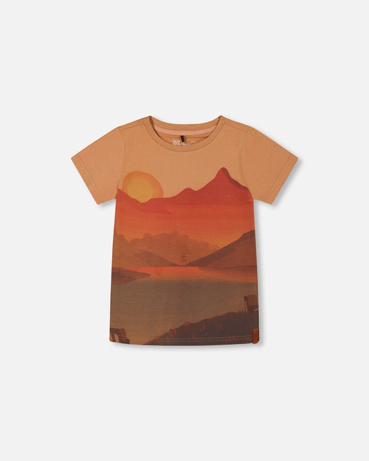 Printed Organic Cotton Tee Orange Sunset-0