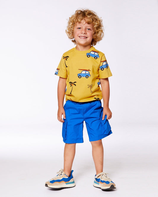 Printed Organic Cotton Tee Yellow And Blue Car-1