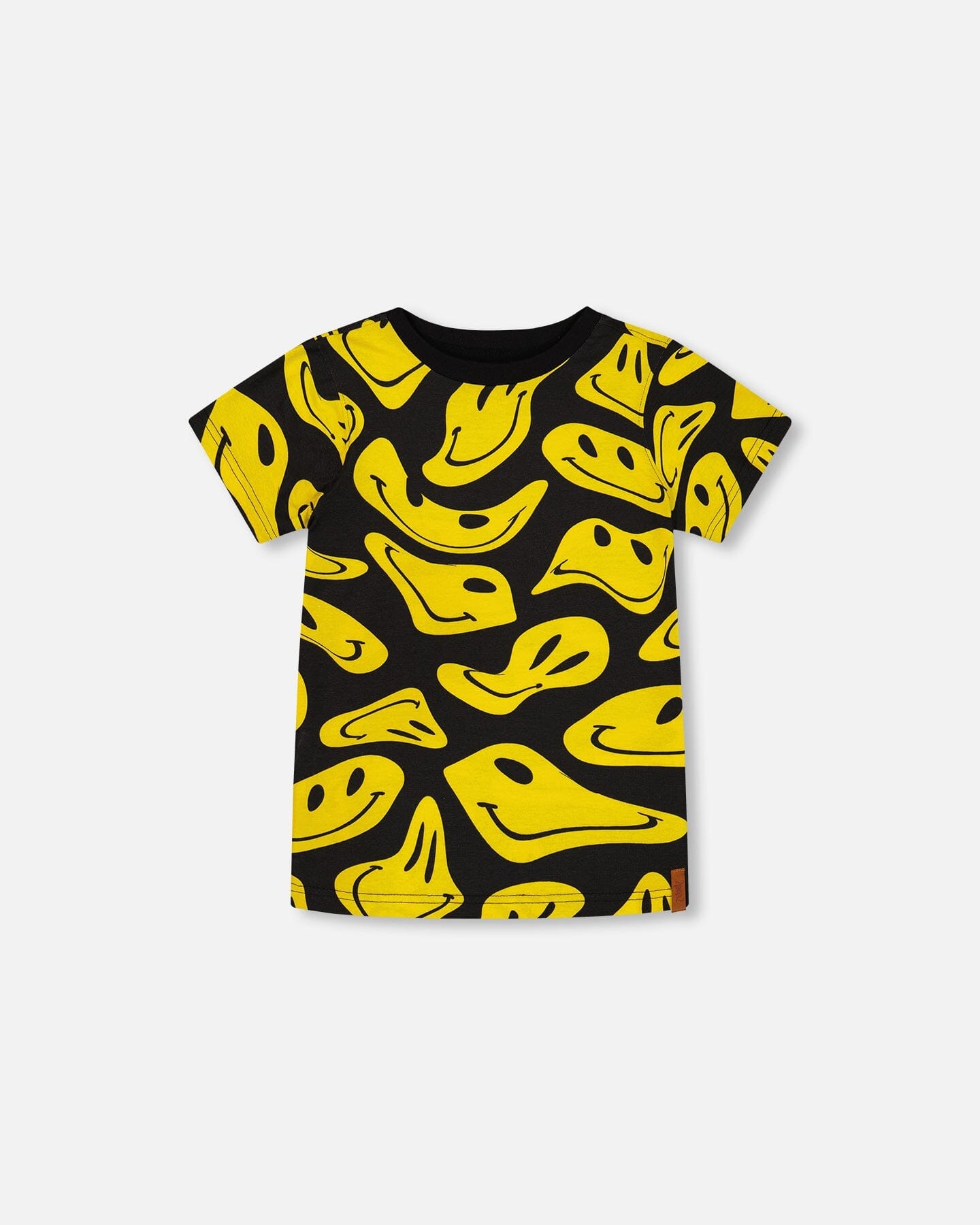 Printed Organic Cotton Tee Black And Yellow Smile-0