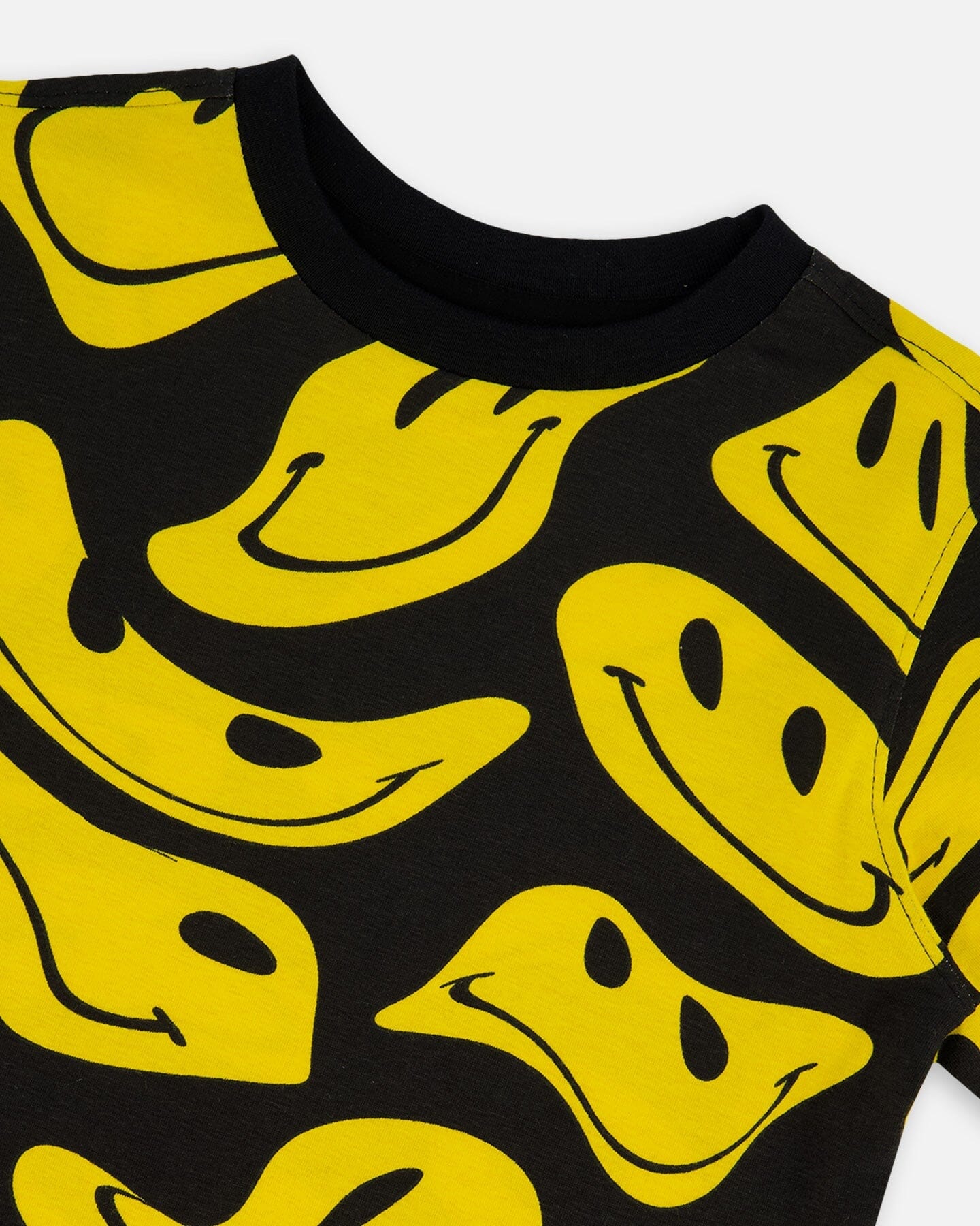 Printed Organic Cotton Tee Black And Yellow Smile-3