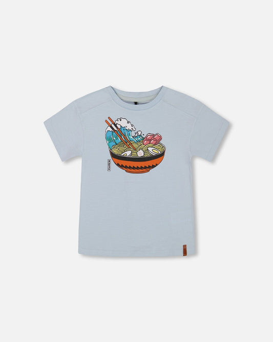 Short Sleeve Graphic Tee Blue And Ramen-0