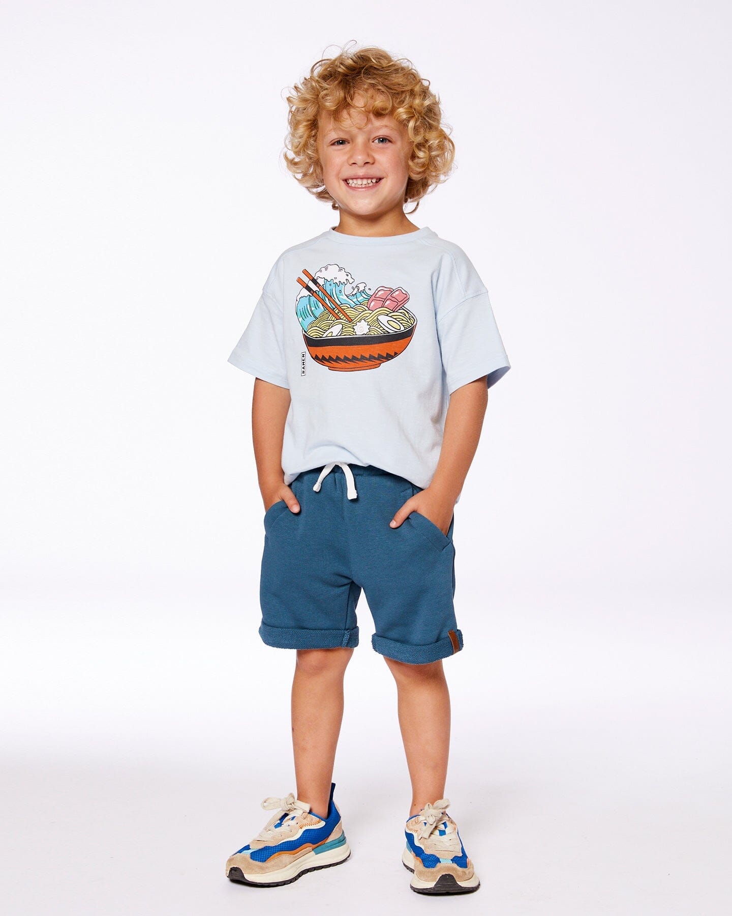 Short Sleeve Graphic Tee Blue And Ramen-2