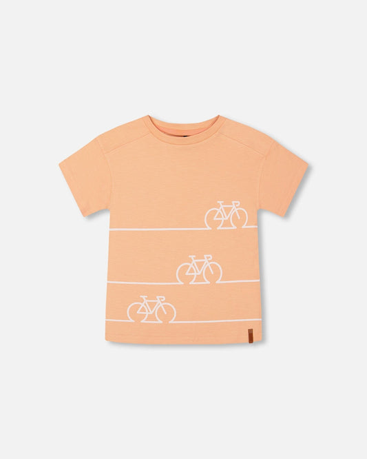Short Sleeve Graphic Tee Peach On Bike-0