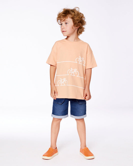 Short Sleeve Graphic Tee Peach On Bike-1