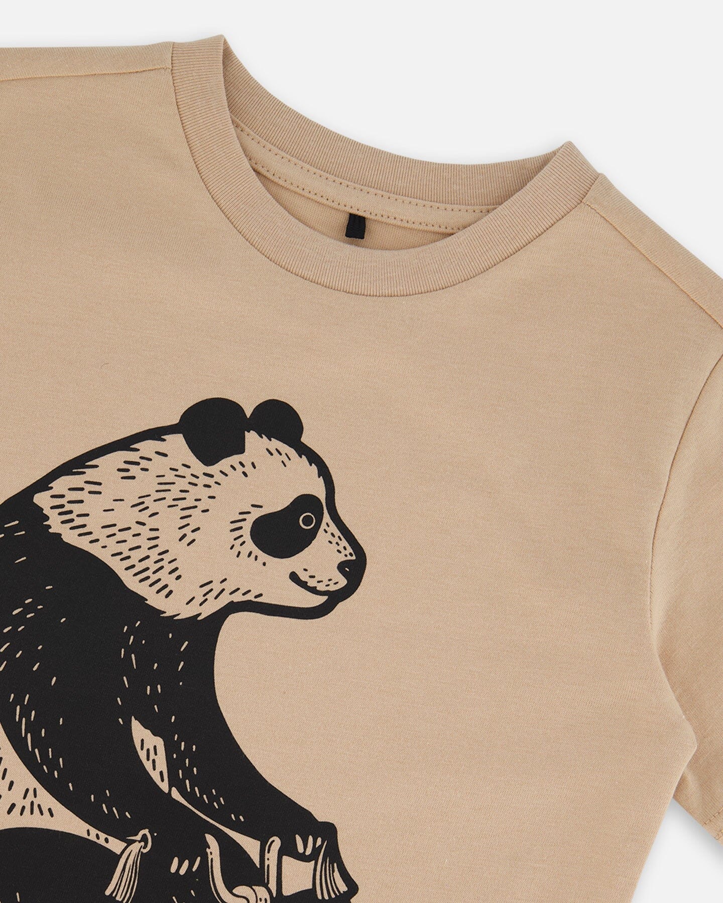 Organic Cotton Graphic Tee Black Panda On Beige Background-3