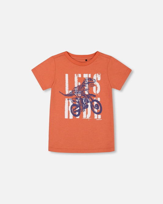 Organic Cotton Graphic Tee Orange And Navy Dino-0