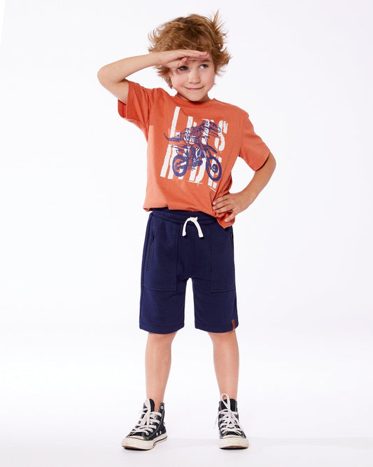 Organic Cotton Graphic Tee Orange And Navy Dino-1