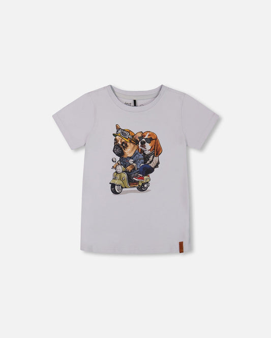 Organic Cotton Graphic Tee Pale Blue And Puppies-0