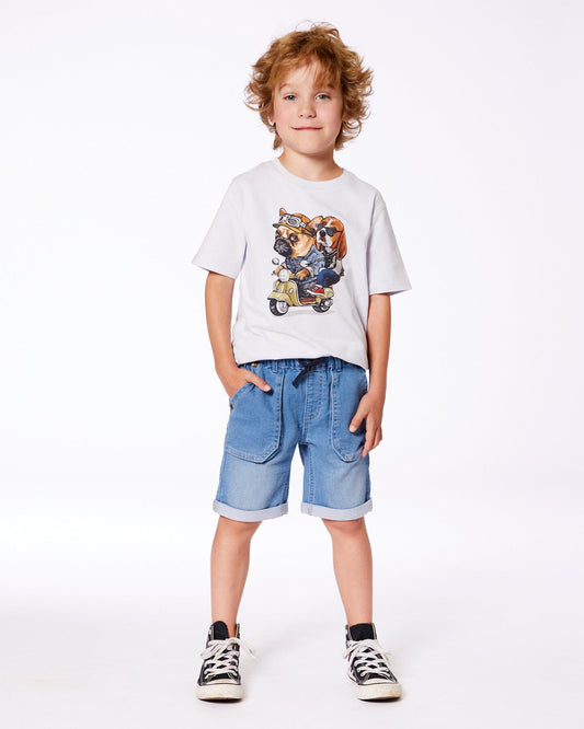 Organic Cotton Graphic Tee Pale Blue And Puppies-1