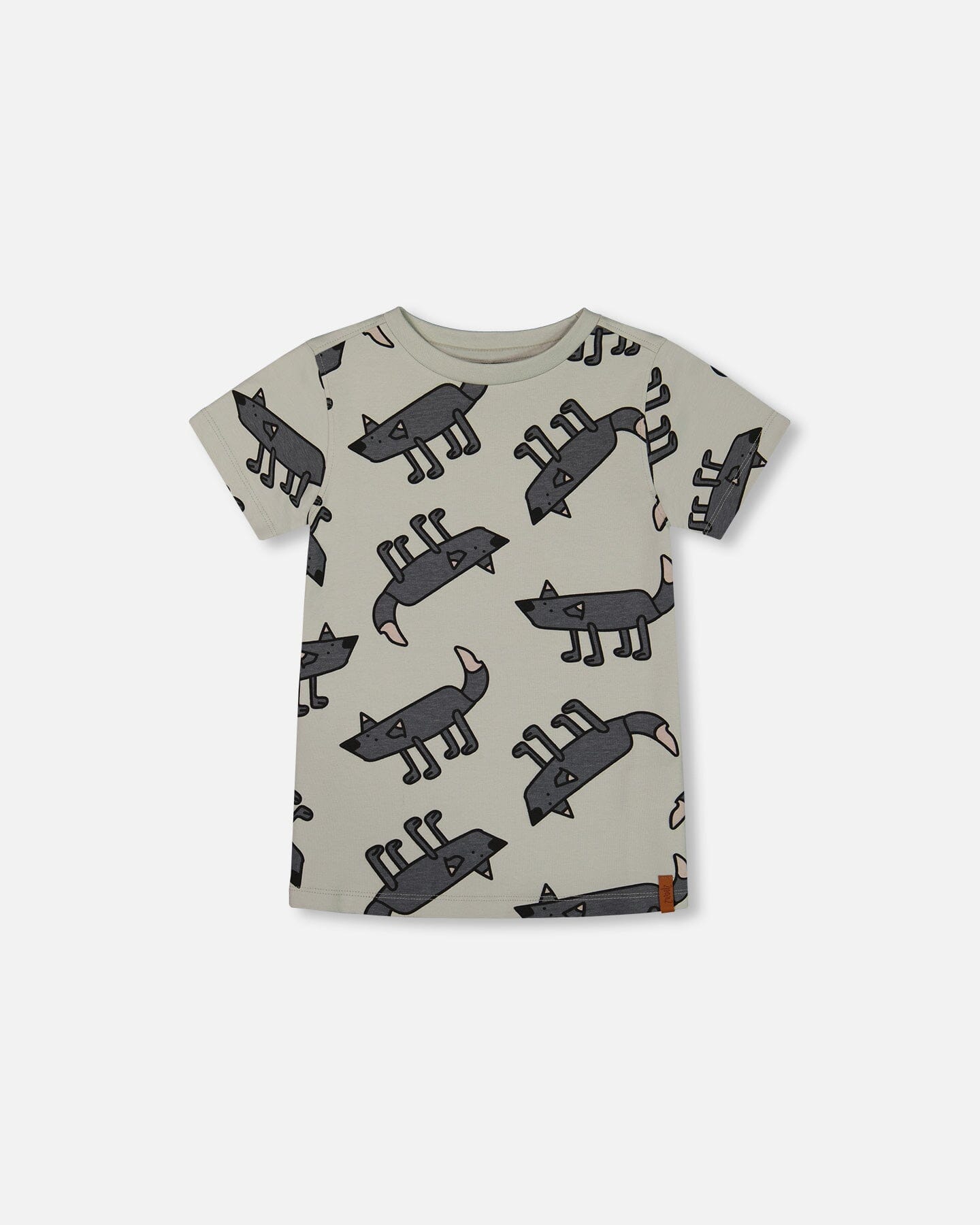 Printed Organic Cotton Tee Gray Wolf On Teal Background-0