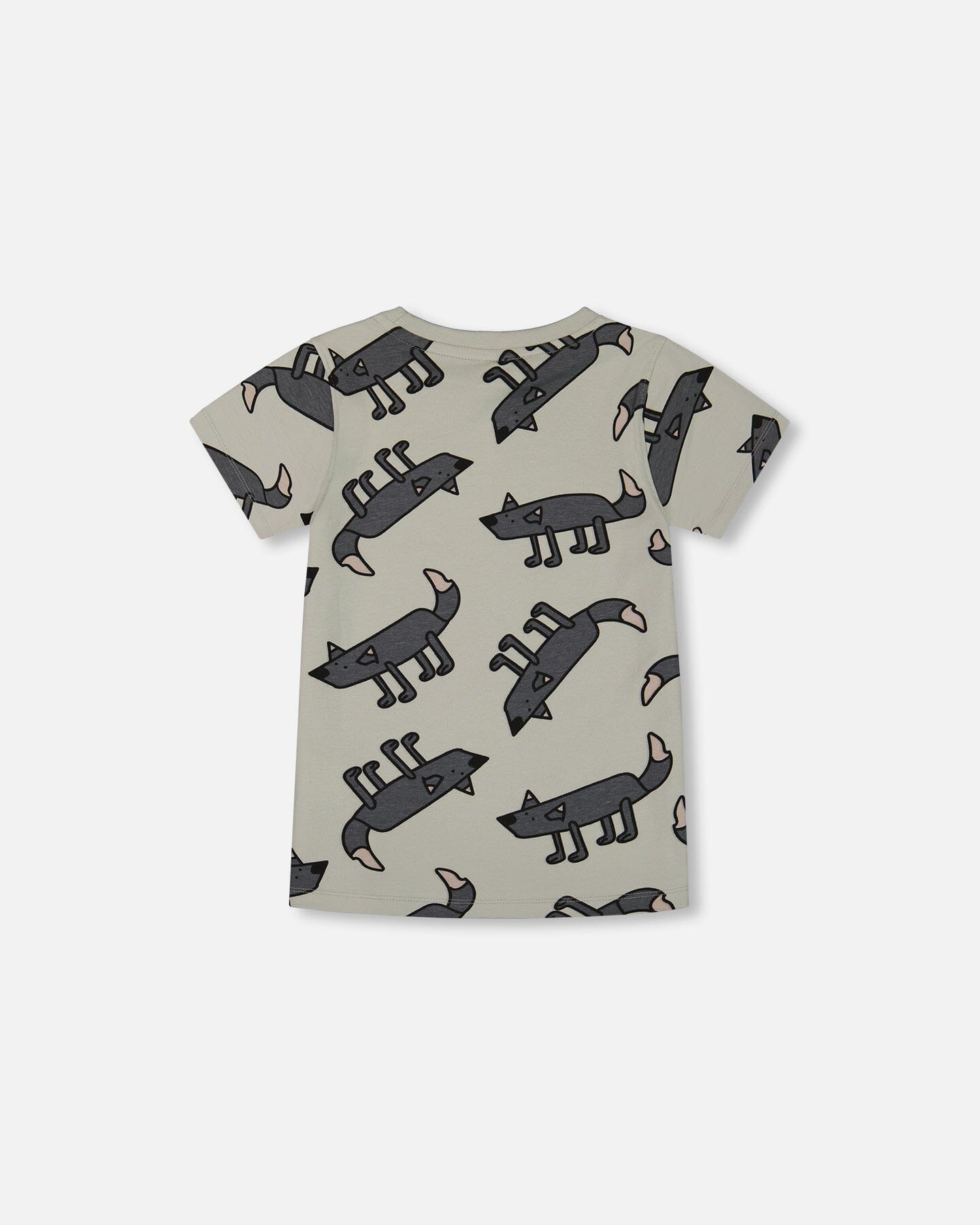 Printed Organic Cotton Tee Gray Wolf On Teal Background-2
