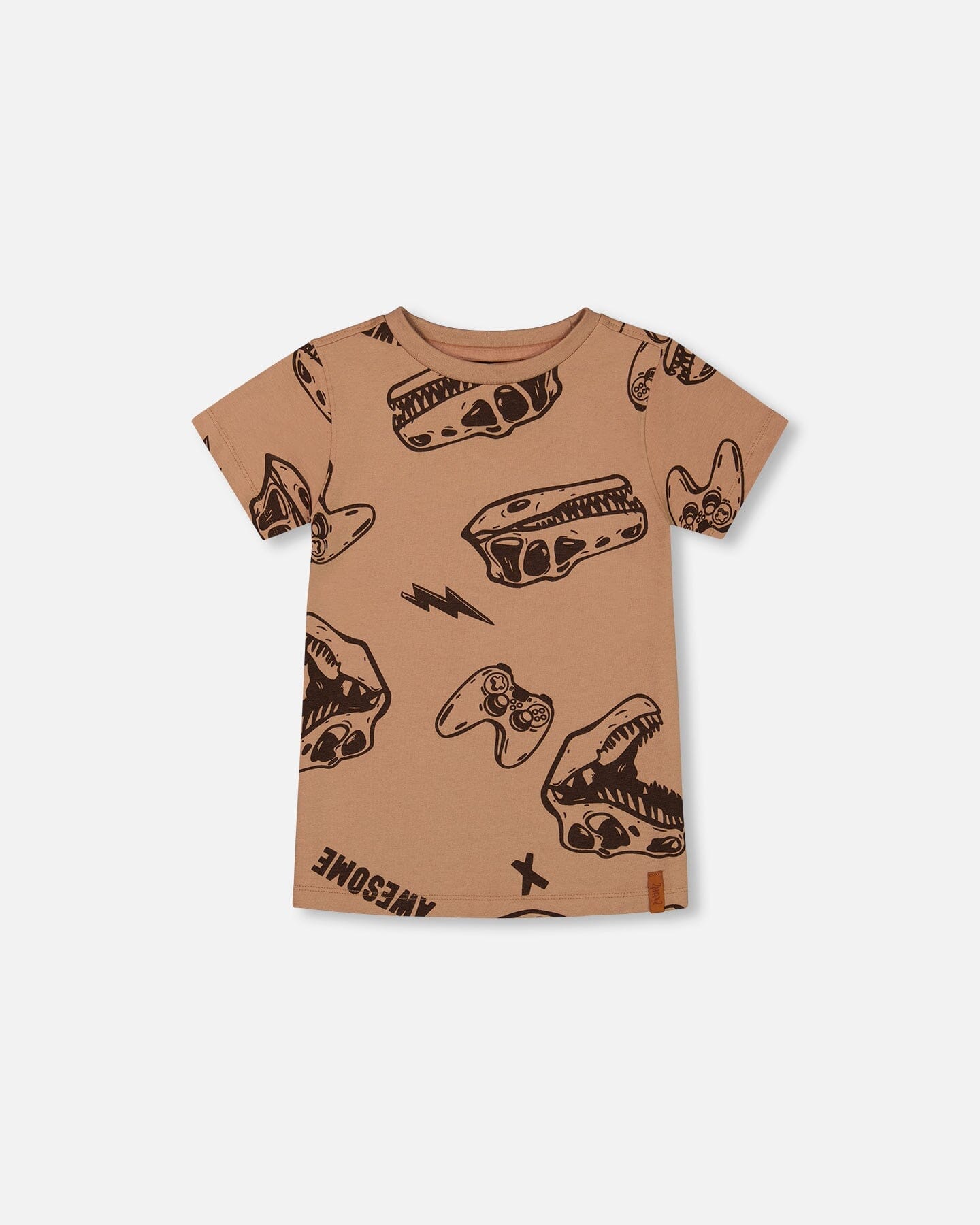 Printed Organic Cotton Tee Beige And Black Dinos-0