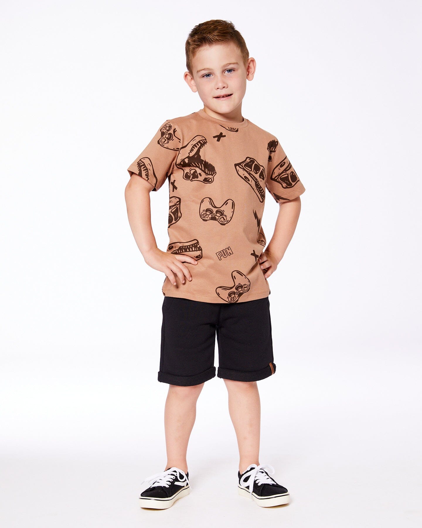 Printed Organic Cotton Tee Beige And Black Dinos-2