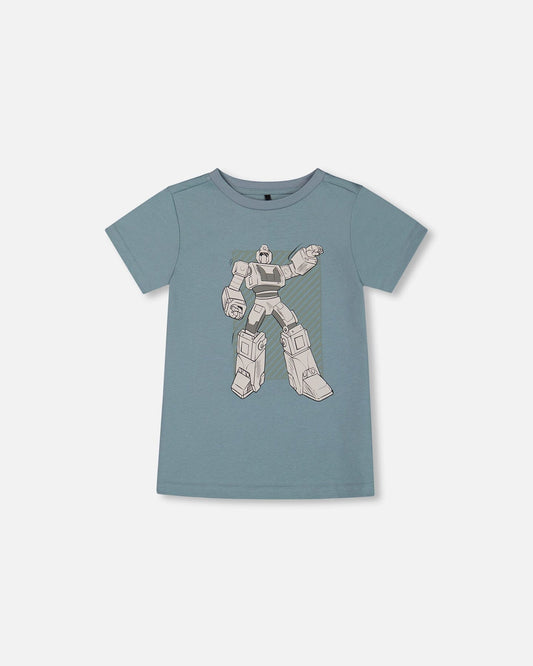 Organic Cotton Graphic Tee Grayish Teal And Robot-0