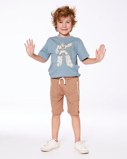 Organic Cotton Graphic Tee Grayish Teal And Robot-1