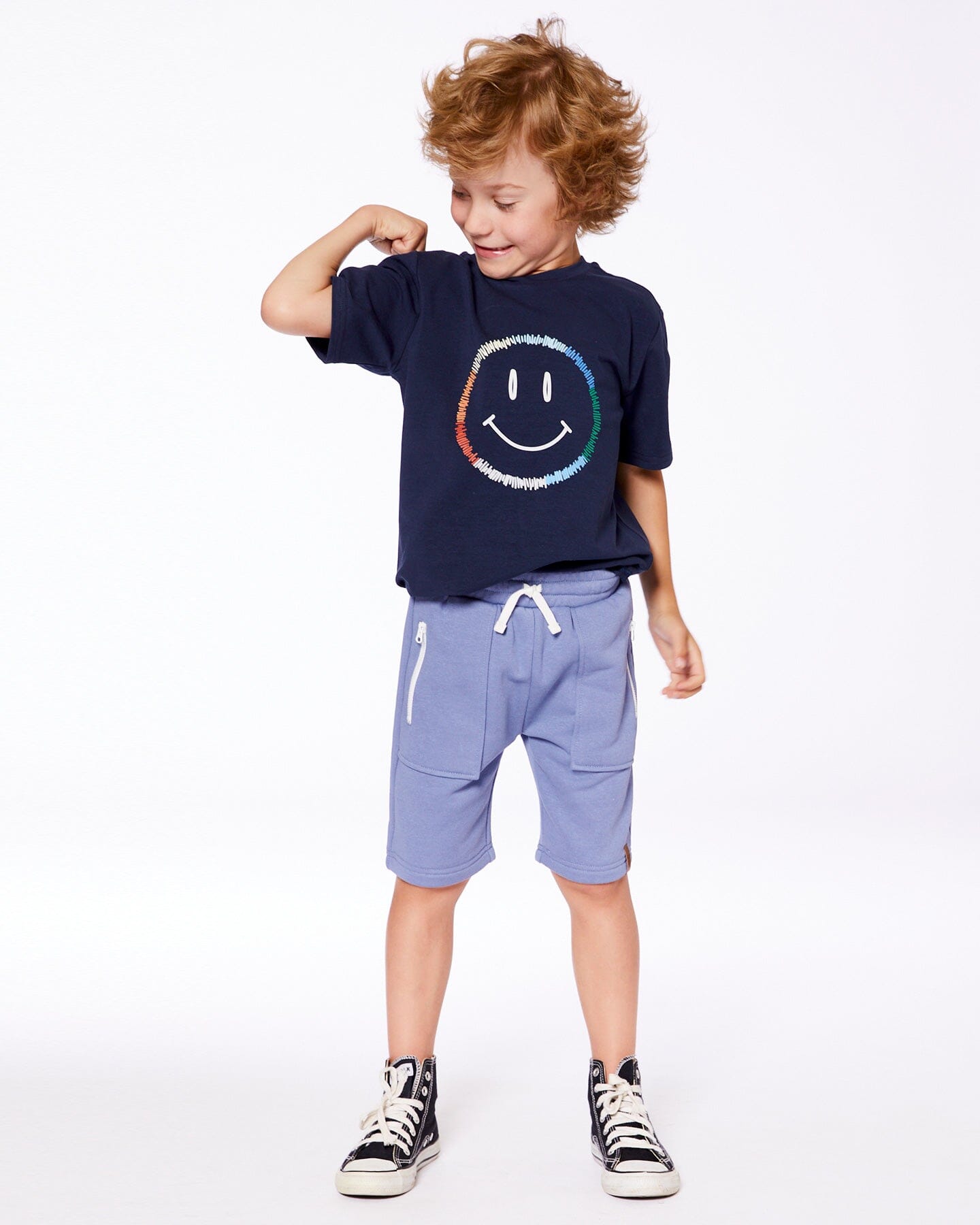 Organic Cotton Graphic Tee Smiling Navy Blue-2