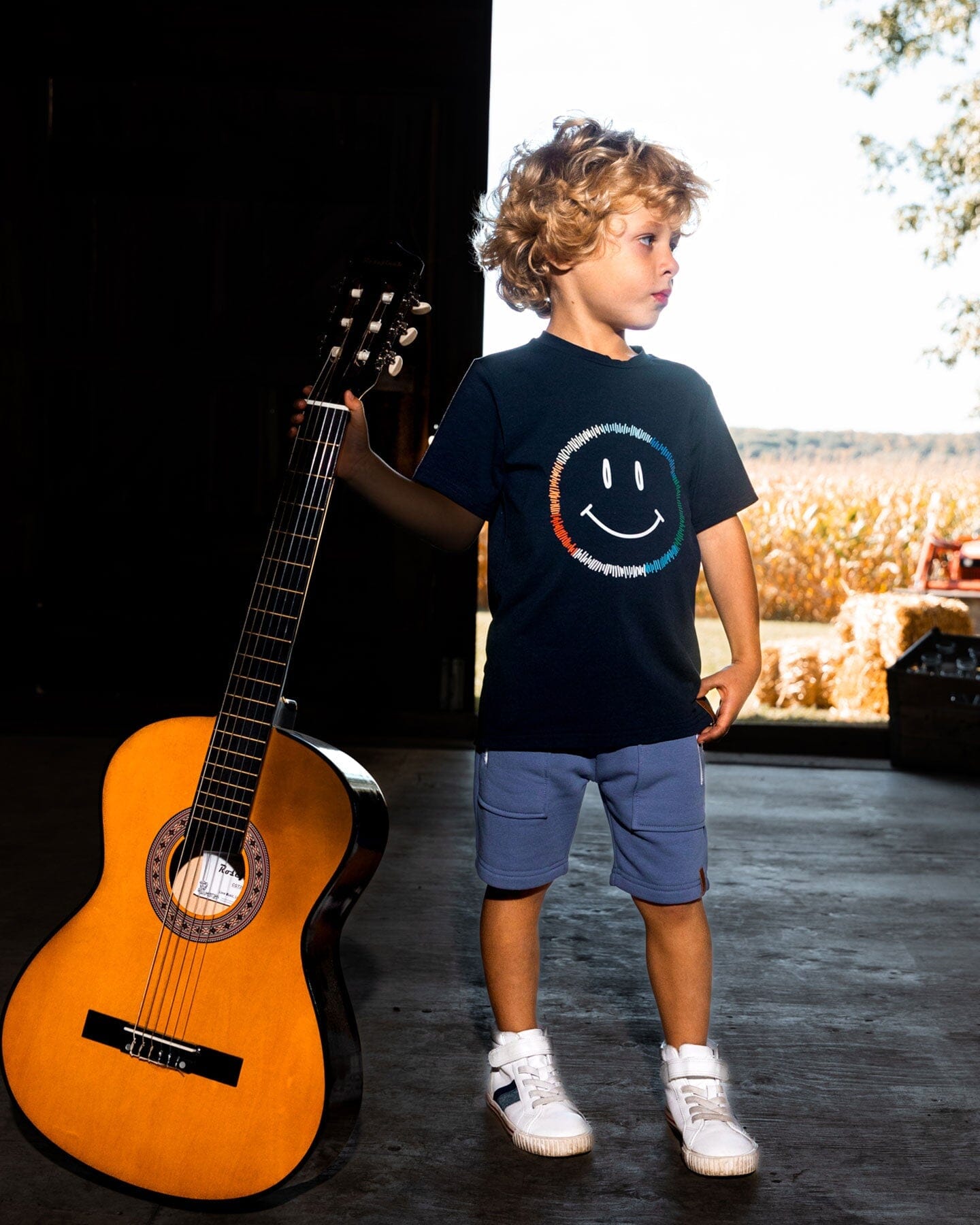 Organic Cotton Graphic Tee Smiling Navy Blue-1