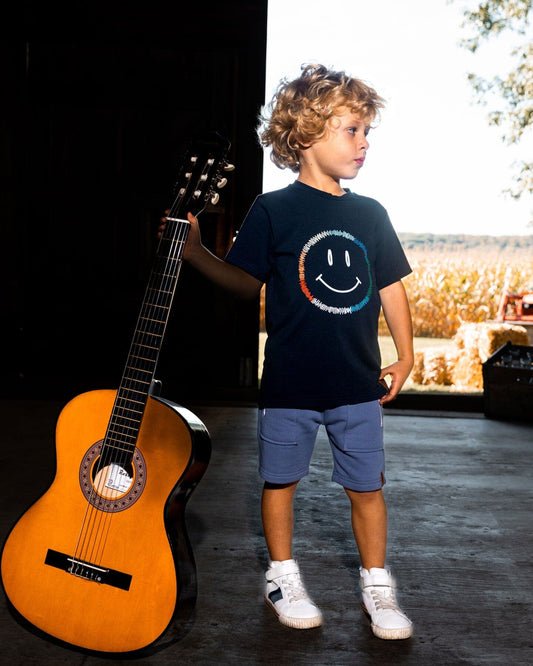 Organic Cotton Graphic Tee Smiling Navy Blue-1