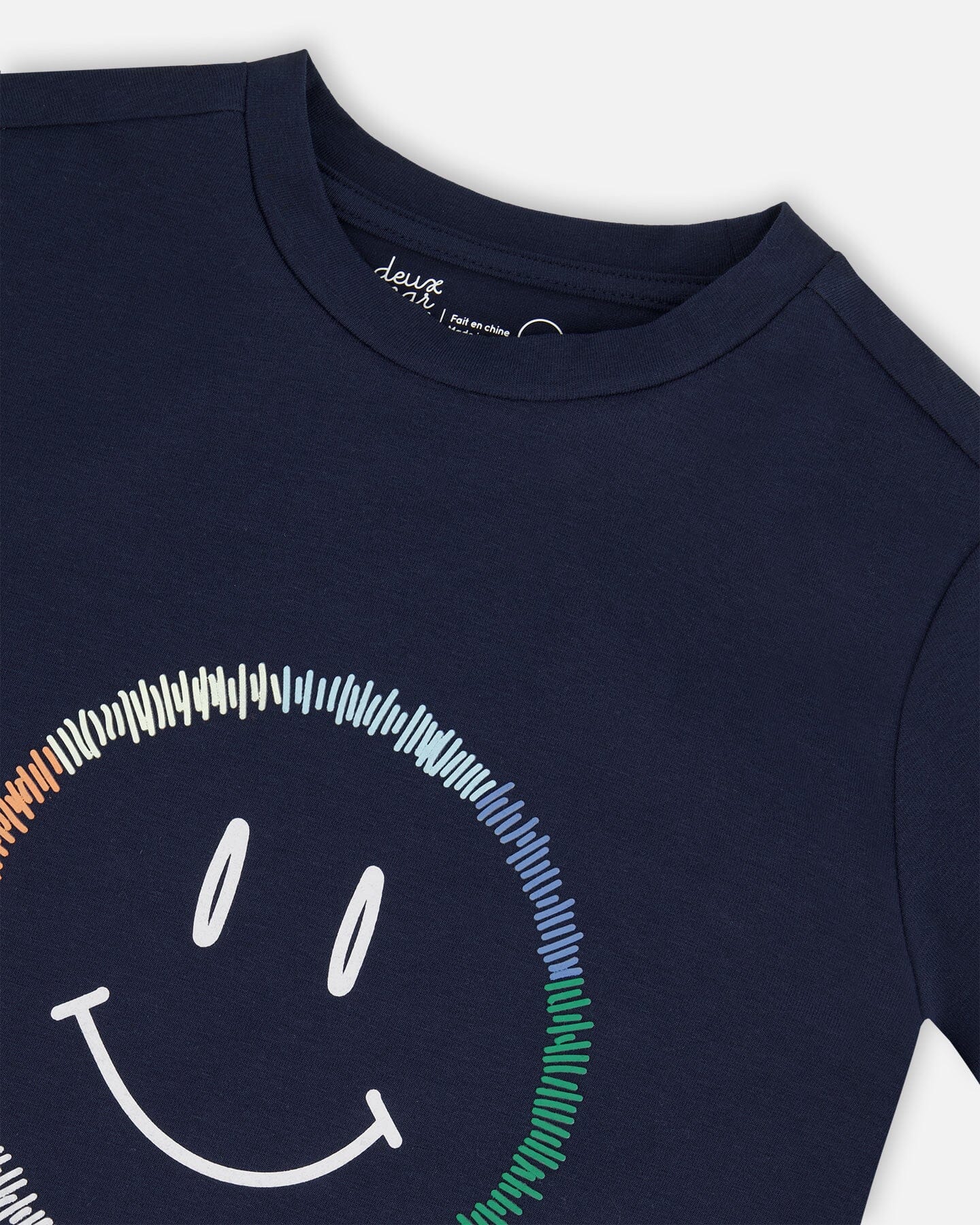 Organic Cotton Graphic Tee Smiling Navy Blue-4