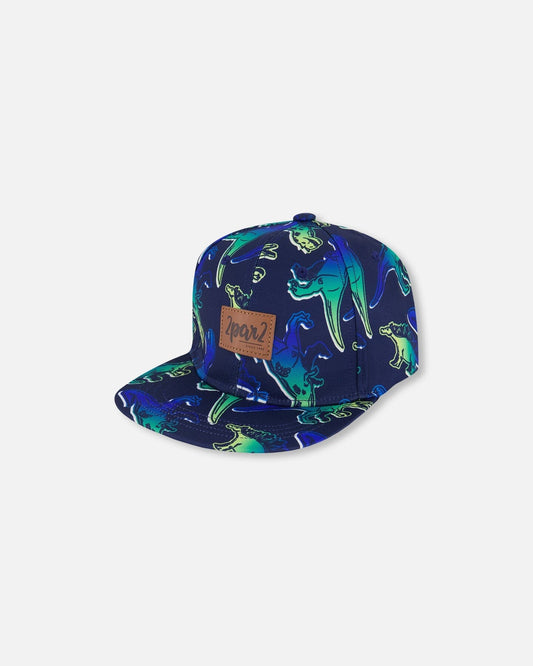 Printed Cap Blue And Green Dino On Navy-0
