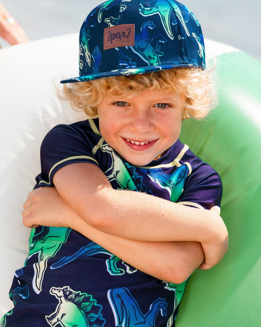 Printed Cap Blue And Green Dino On Navy-1