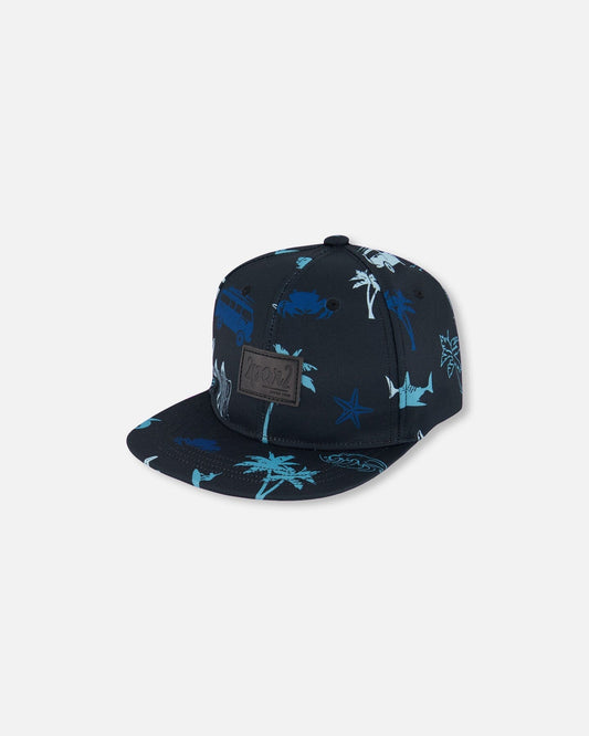 Printed Cap Light Blue Beach On Black-0