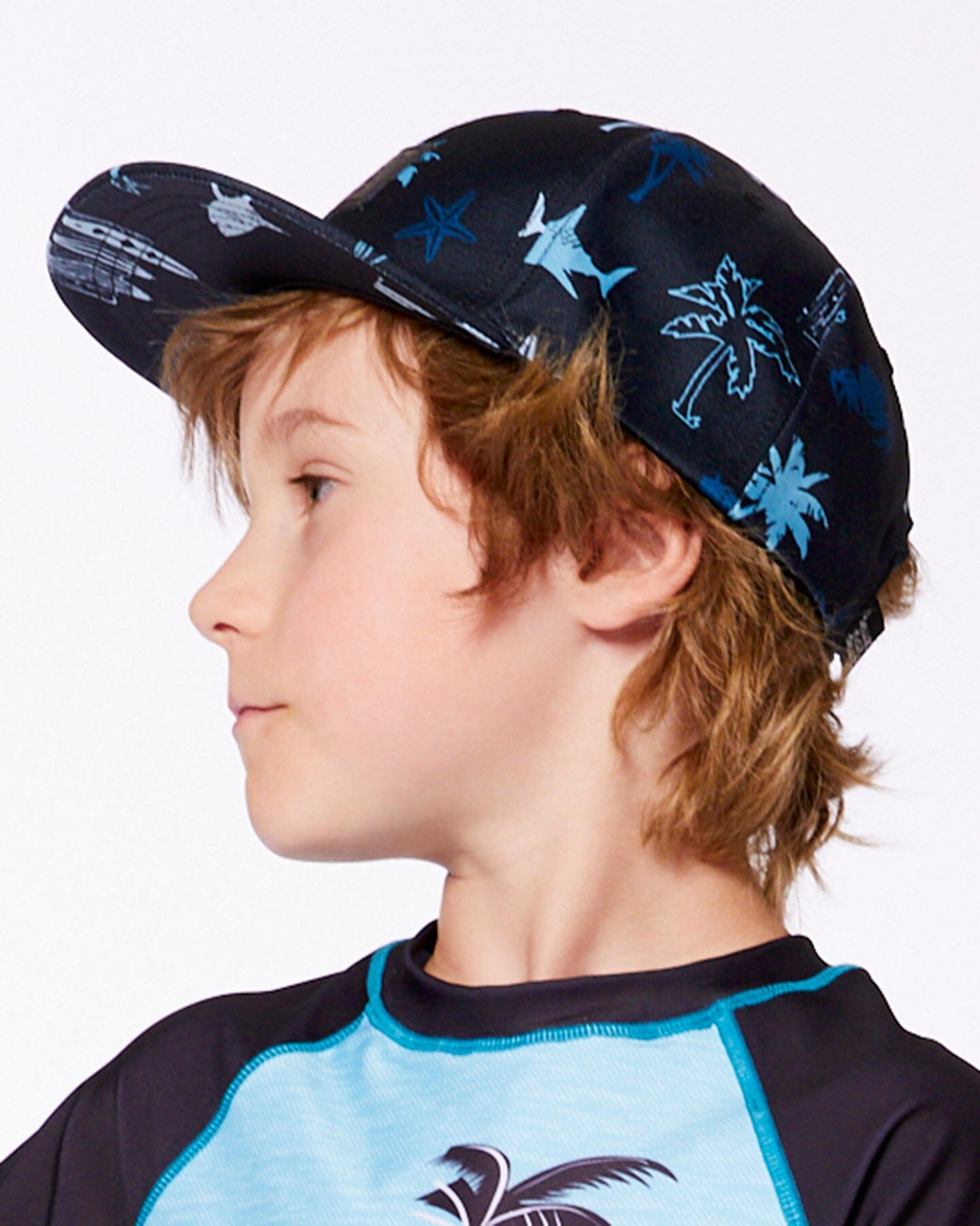 Printed Cap Light Blue Beach On Black-2