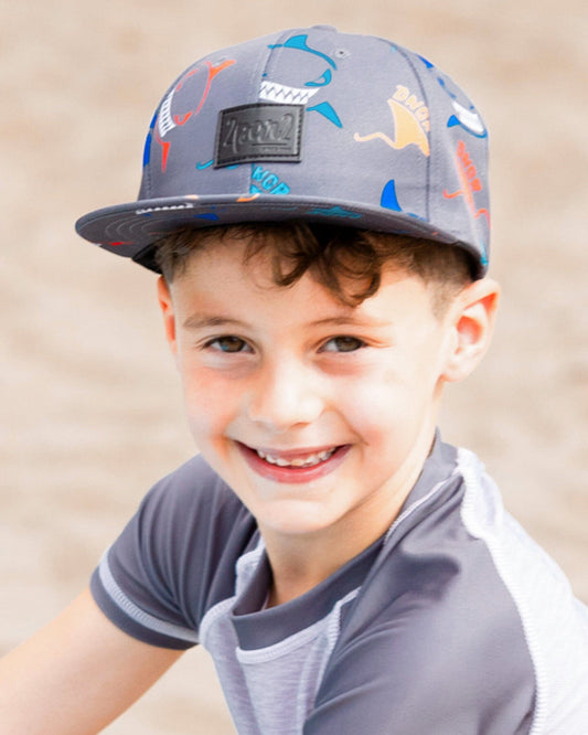 Printed Cap Orange, Red, And Blue Sharks On Gray-1
