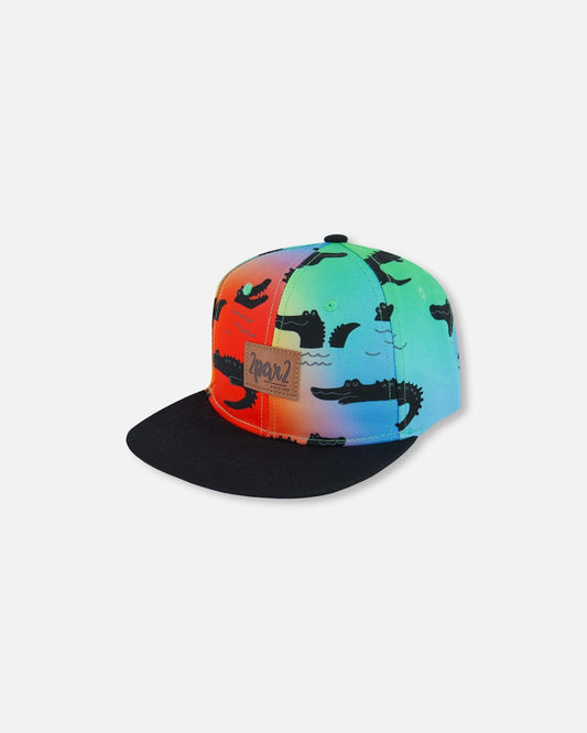 Printed Cap Black And Multicolored Crocodiles-0