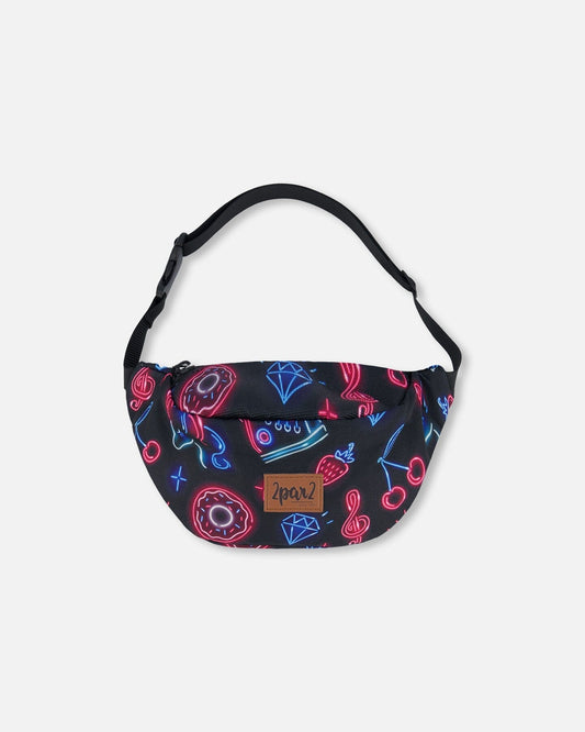 Printed Fanny Pack Black And Blue And Pink Items-0