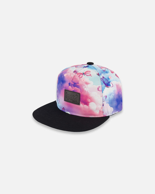 Printed Cap Butterflies On Multicolored And Black Background-0