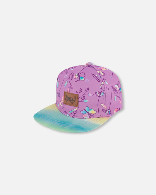 Printed Cap Old Mauve And Multicolored Butterflies-0