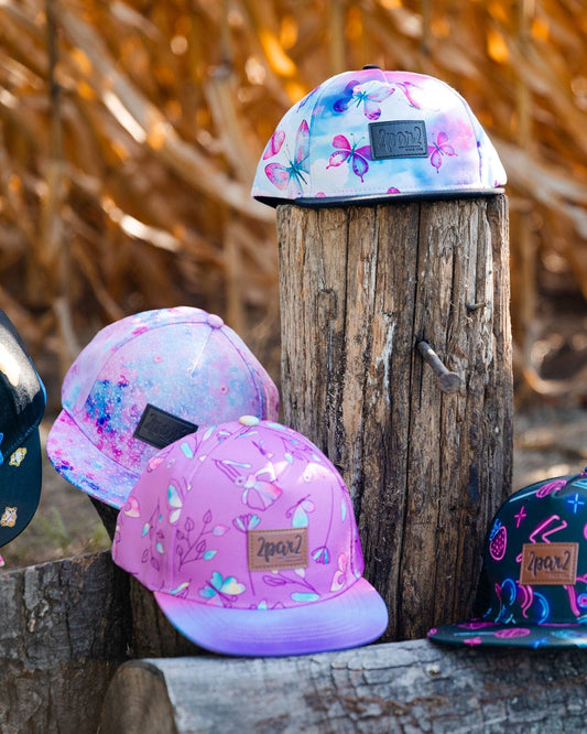 Printed Cap Old Mauve And Multicolored Butterflies-1