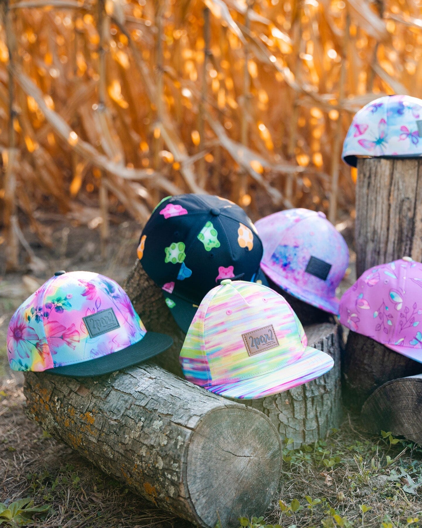 Printed Cap with Floral Print on Black and Multicolored Background-1
