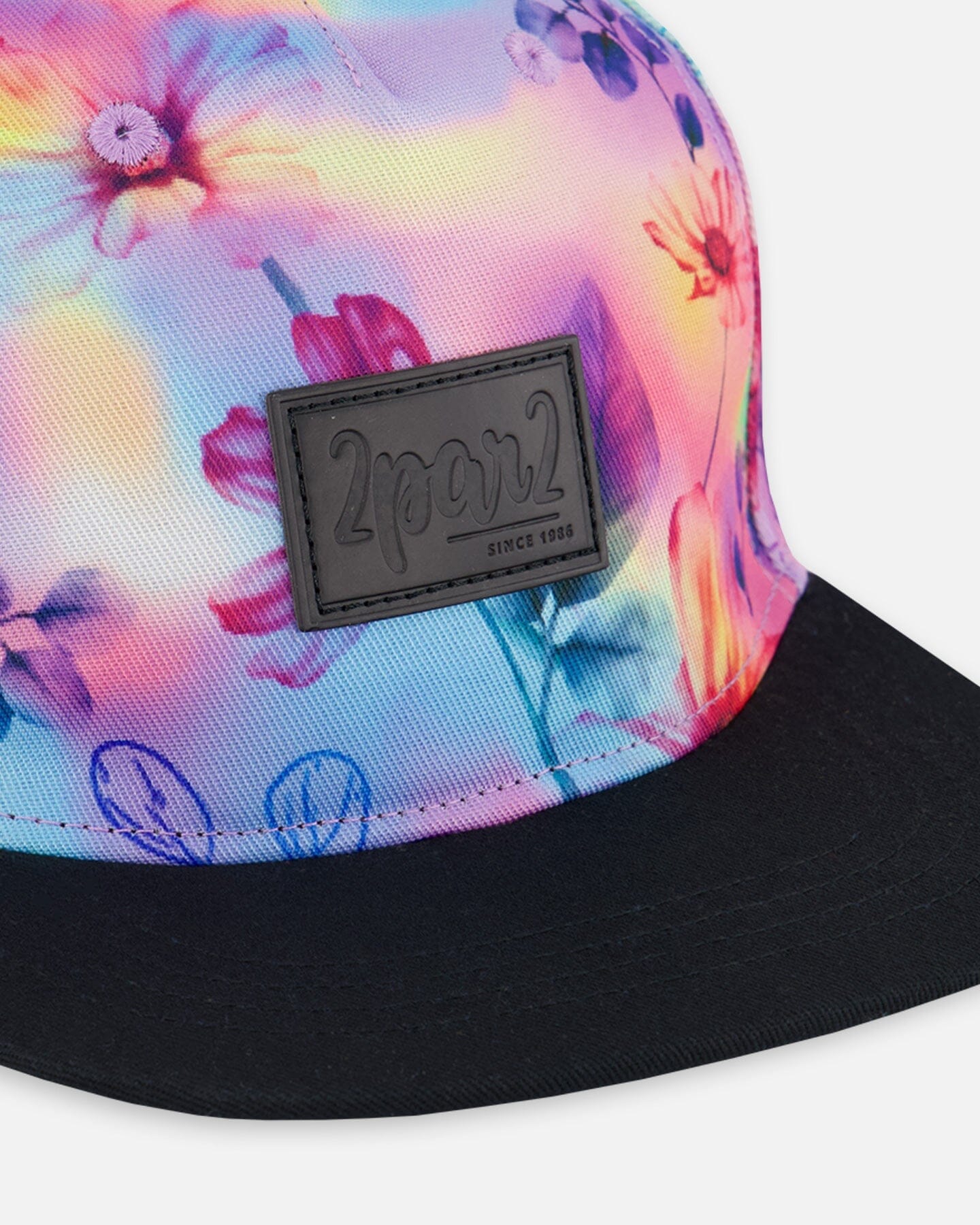 Printed Cap with Floral Print on Black and Multicolored Background-4